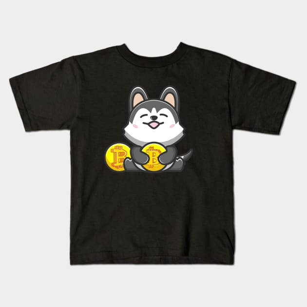 dog huging bitcoin Kids T-Shirt by fflat hds